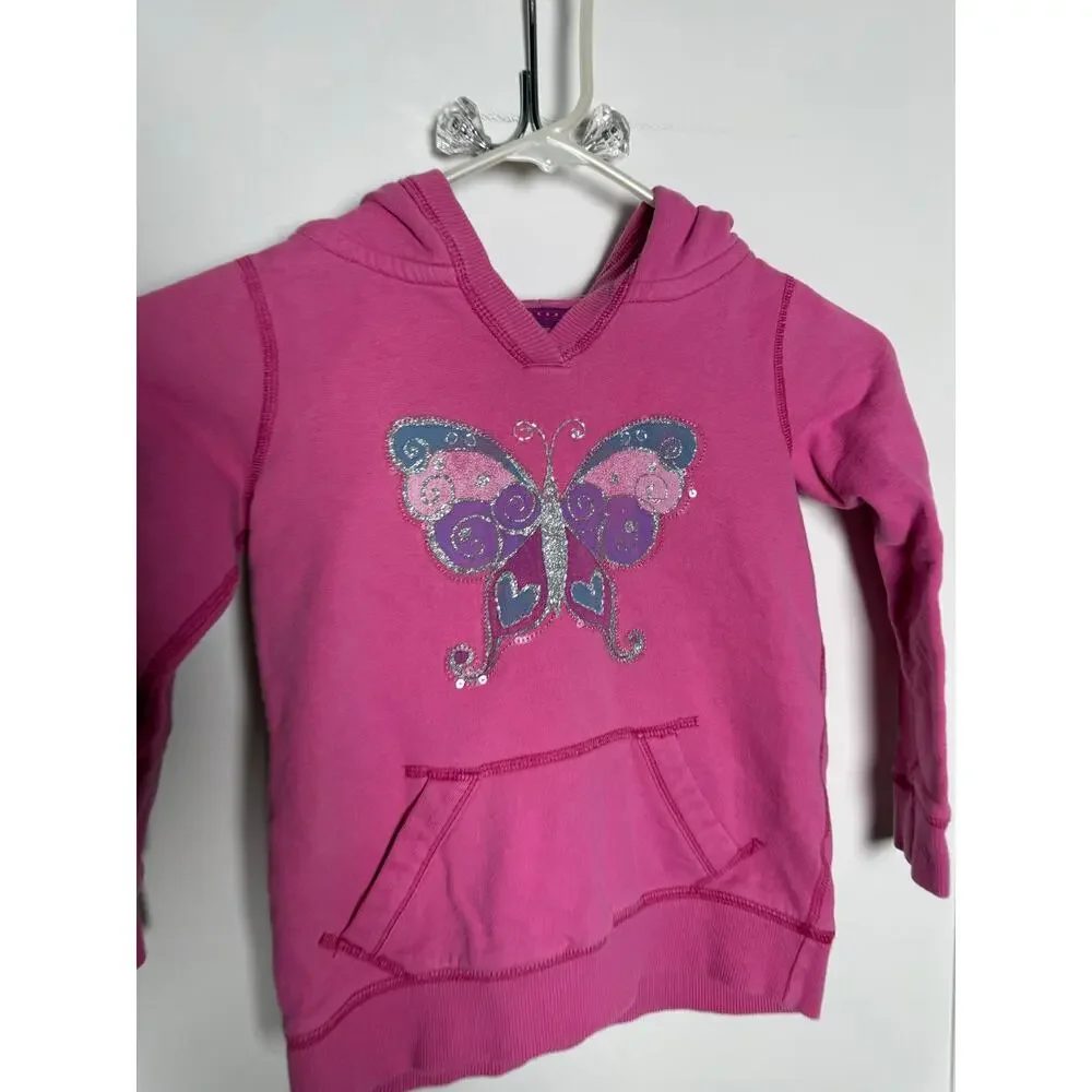 Y2K Gap Kids Pink Butterfly Hoodie Girls SM 6 7 Glitter Graphic Sweatshirt Girly